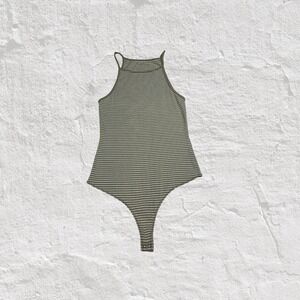 Abercrombie & Fitch Bodysuit Womens Striped Olive Green Sleeveless Casual XL